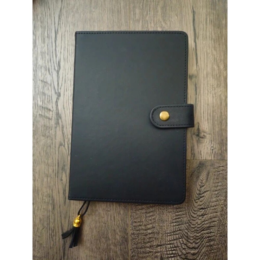 Black Faux Leather Journal Lined Notebook Snap Closure Tassel Bookmark